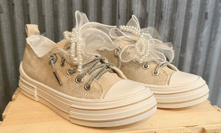 PEARLS AND LACE SLIP ON SNEAKERS