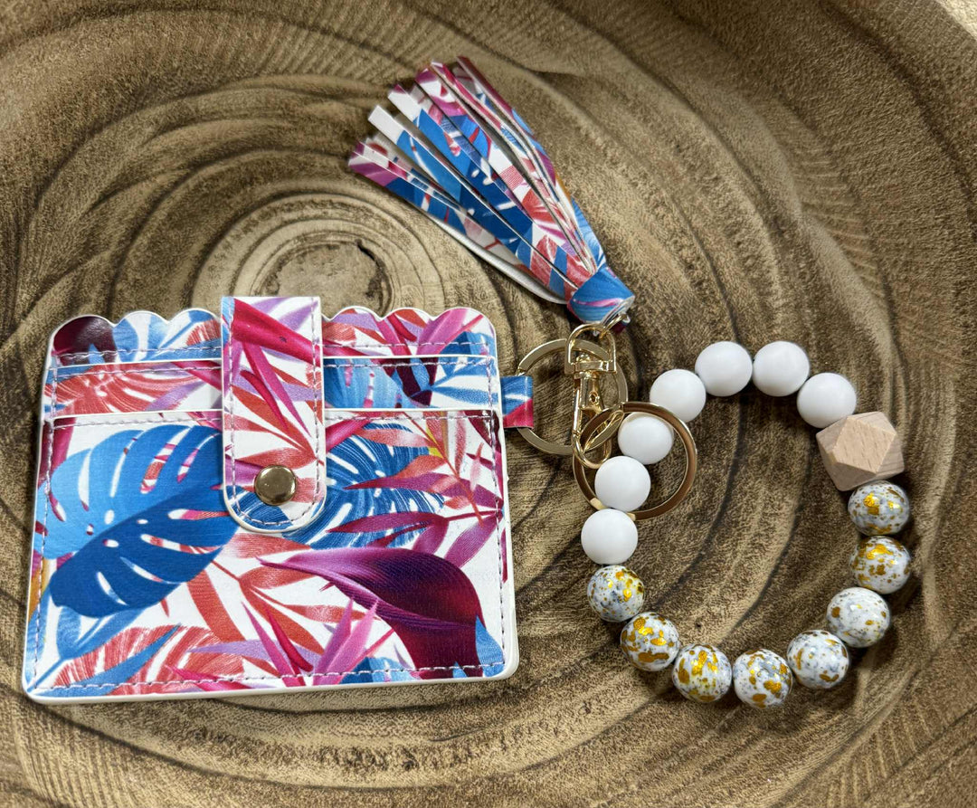 SILICONE BEAD WRISTLET WITH CARD HOLDER KEYCHAIN