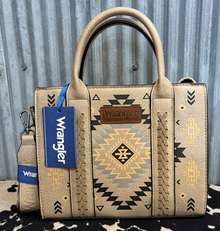 KHAKI LEATHER WRANGLER AZTEC CROSSBODY TOTE