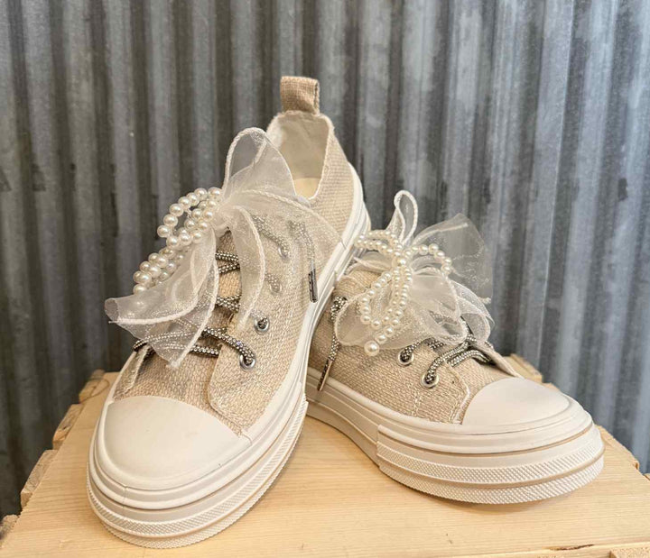 PEARLS AND LACE SLIP ON SNEAKERS