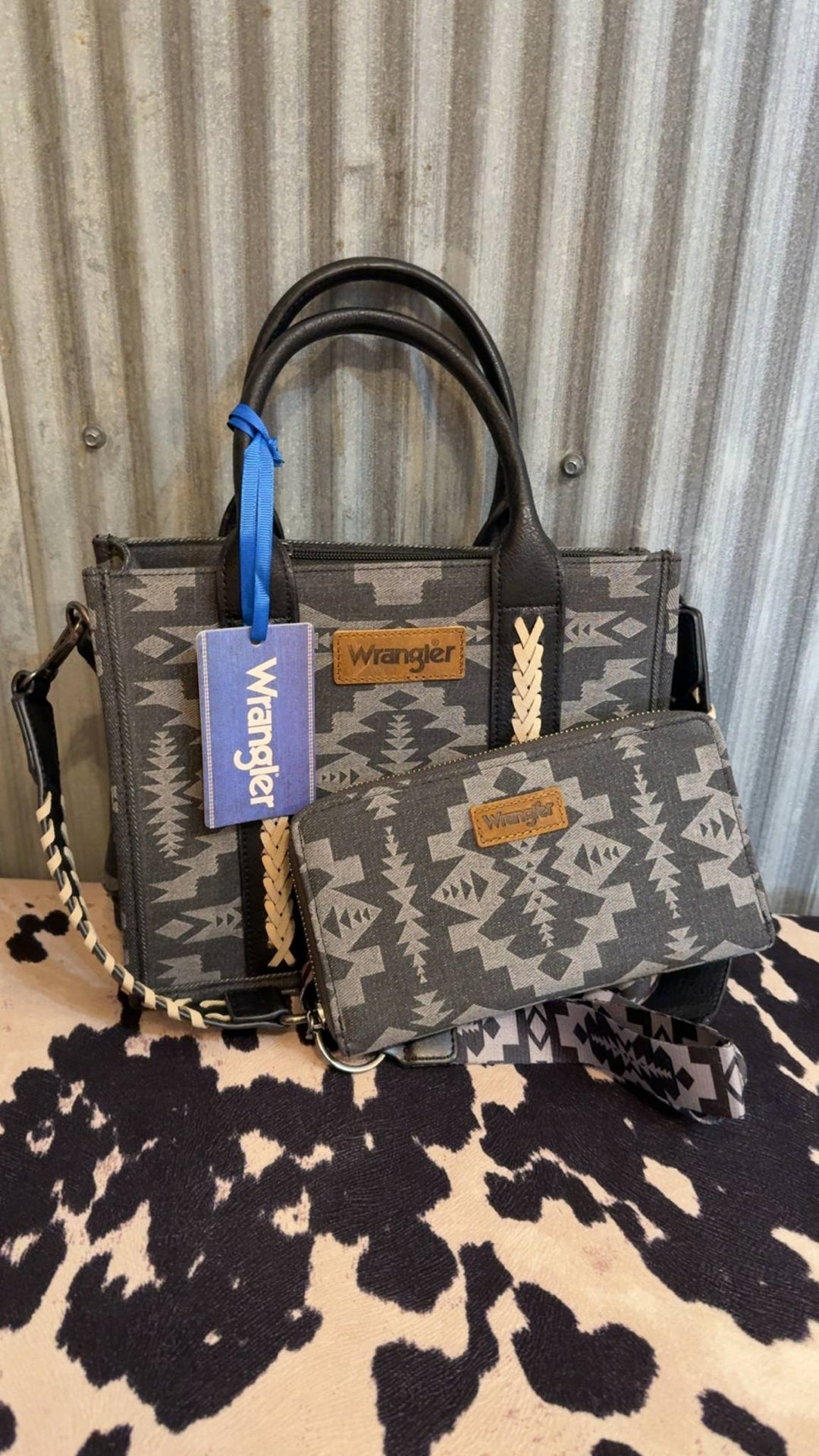 BLACK WRANGLER SOUTHWESTERN CANVAS CROSSBODY TOTE