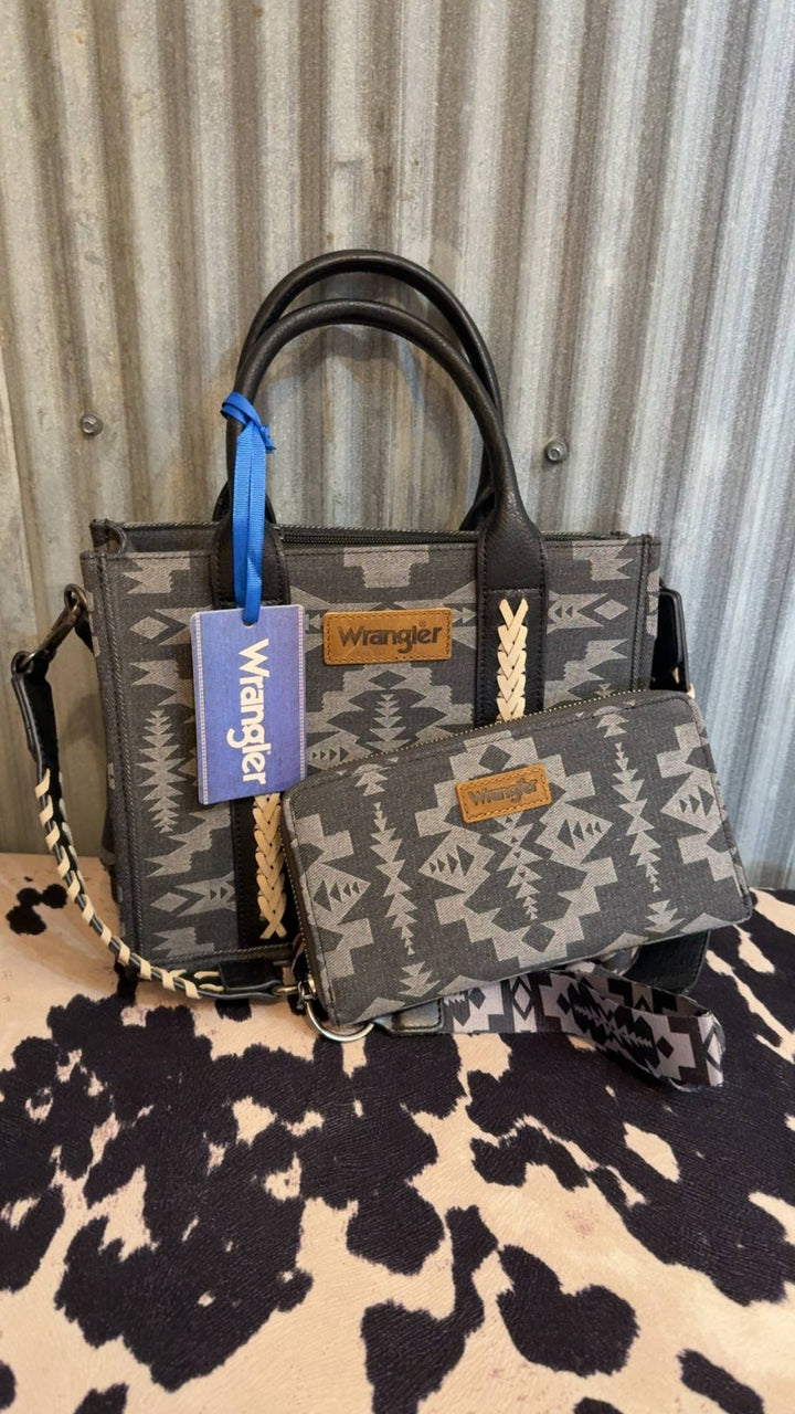 BLACK WRANGLER SOUTHWESTERN CANVAS CROSSBODY TOTE