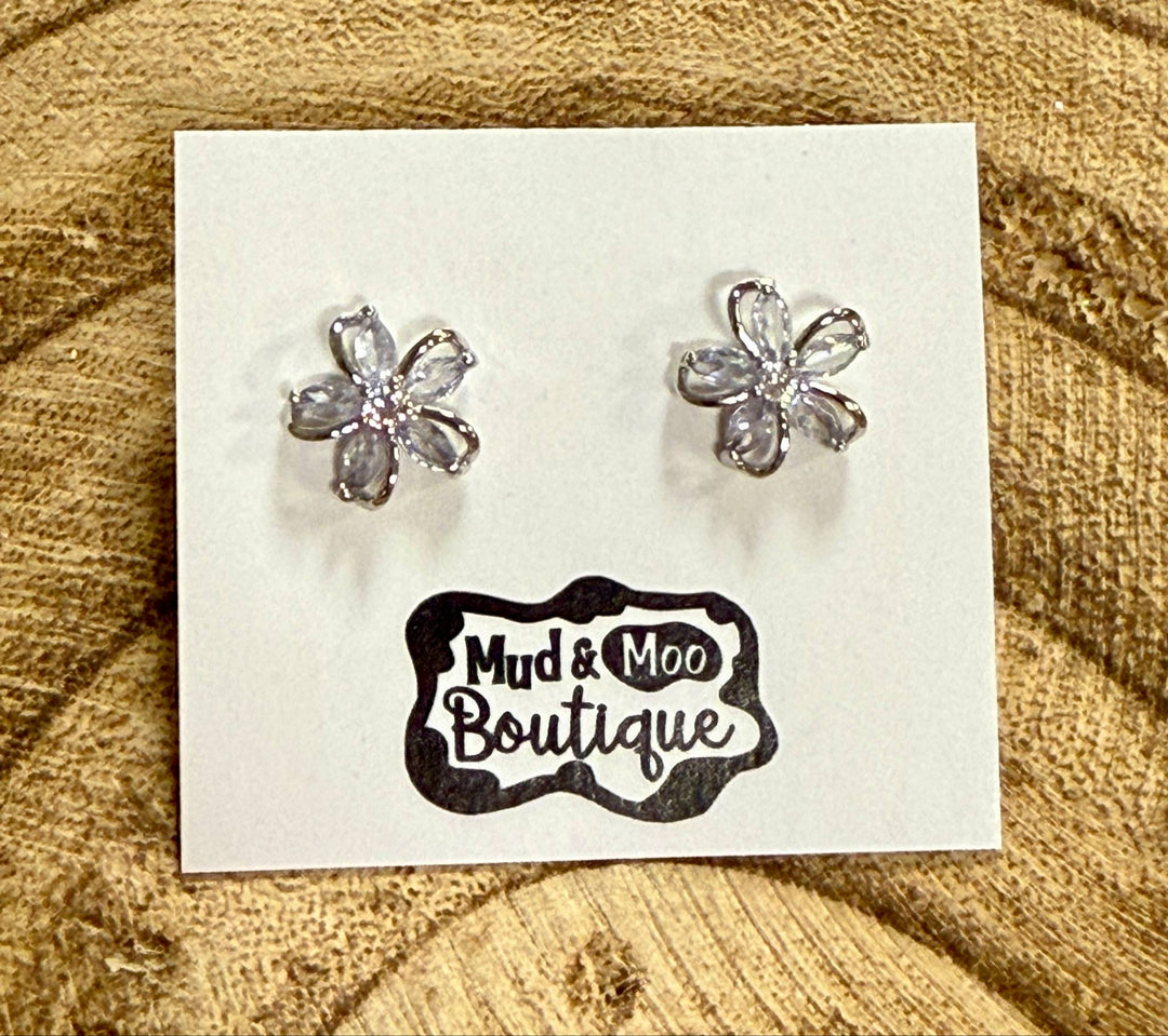 RHINESTONE FLOWER STUD EARRINGS