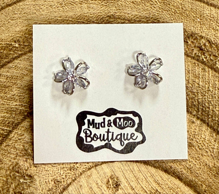 RHINESTONE FLOWER STUD EARRINGS
