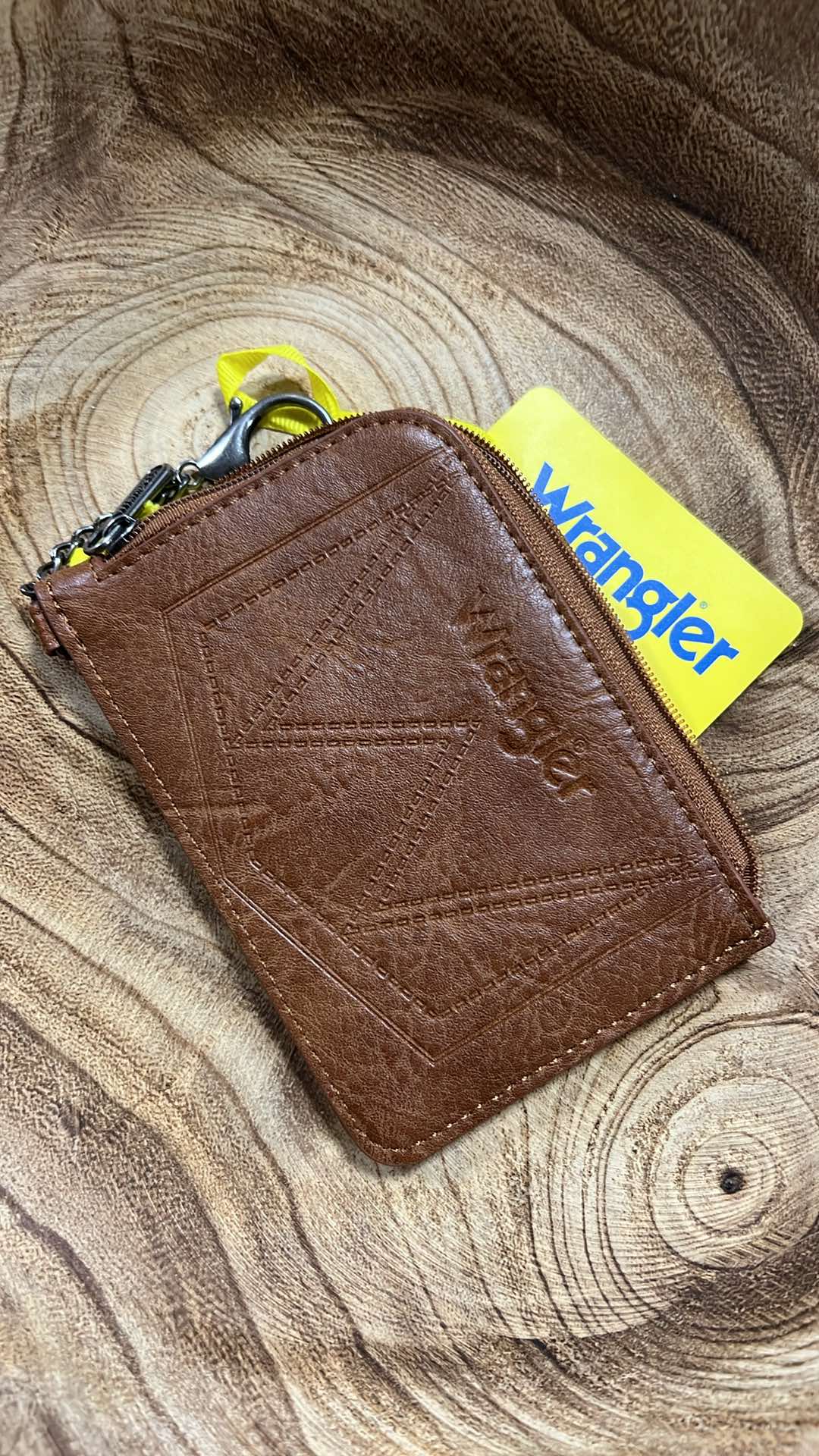 BROWN WRANGLER MINI ZIP CARD CASE