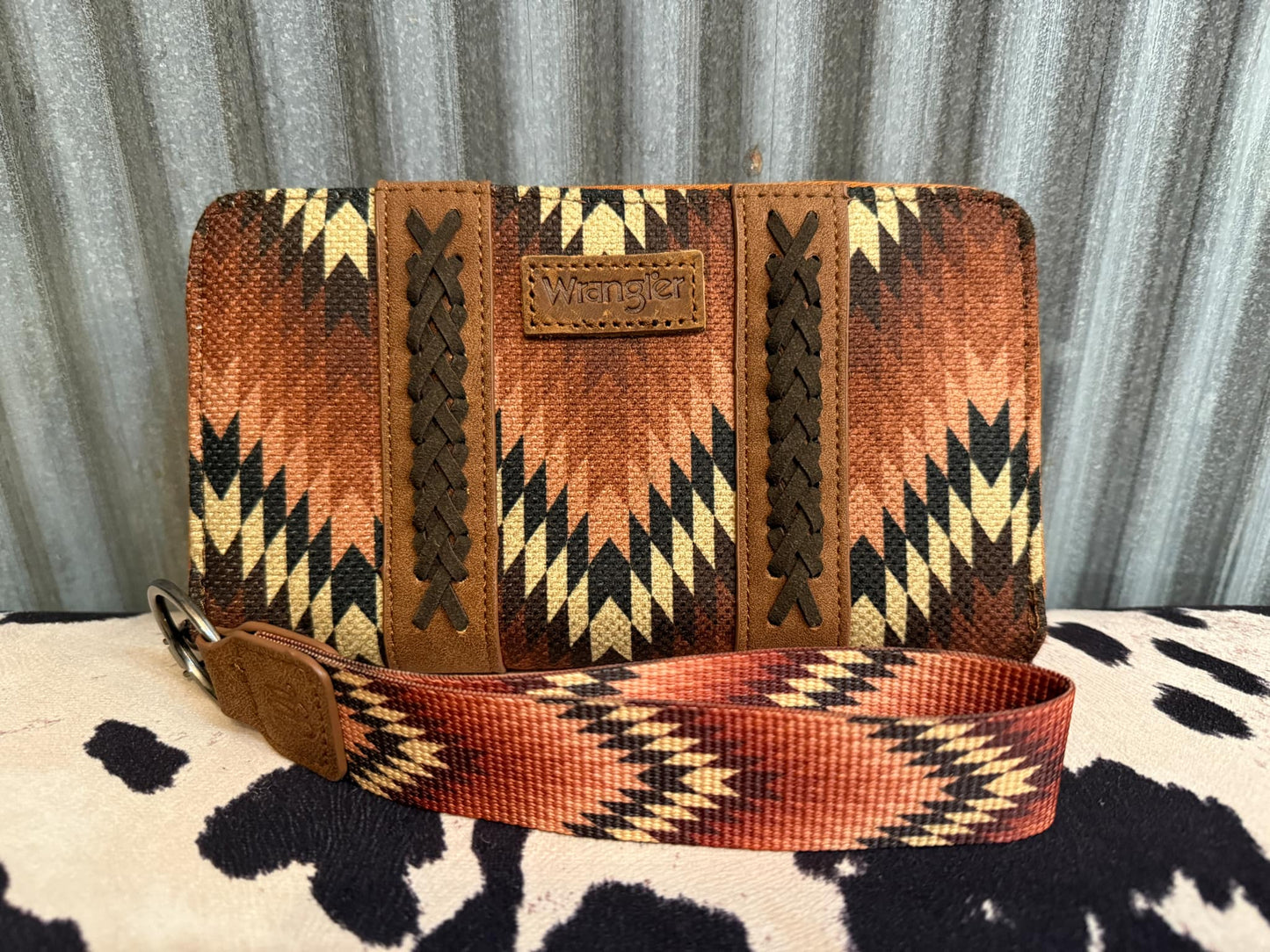 BROWN WRANGLER CHEVRON WALLET WRISTLET