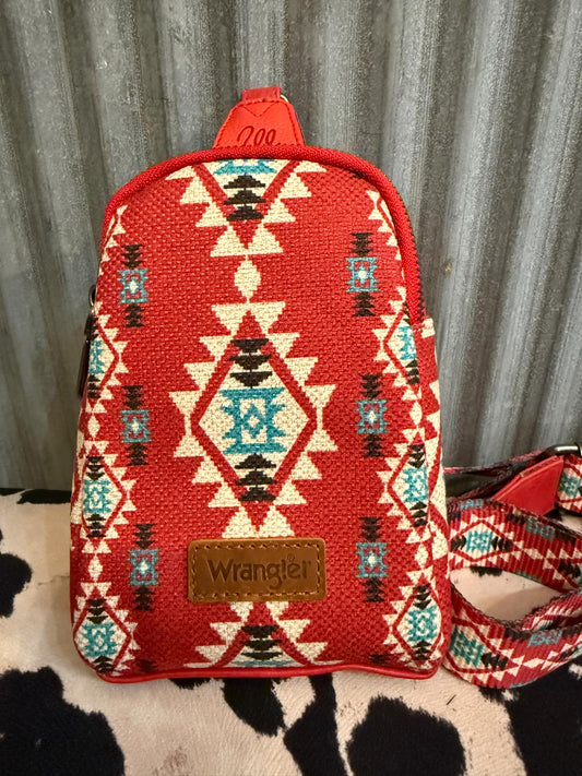 BURGANDY WRANGLER AZTEC CROSSBODY CHEST BAG