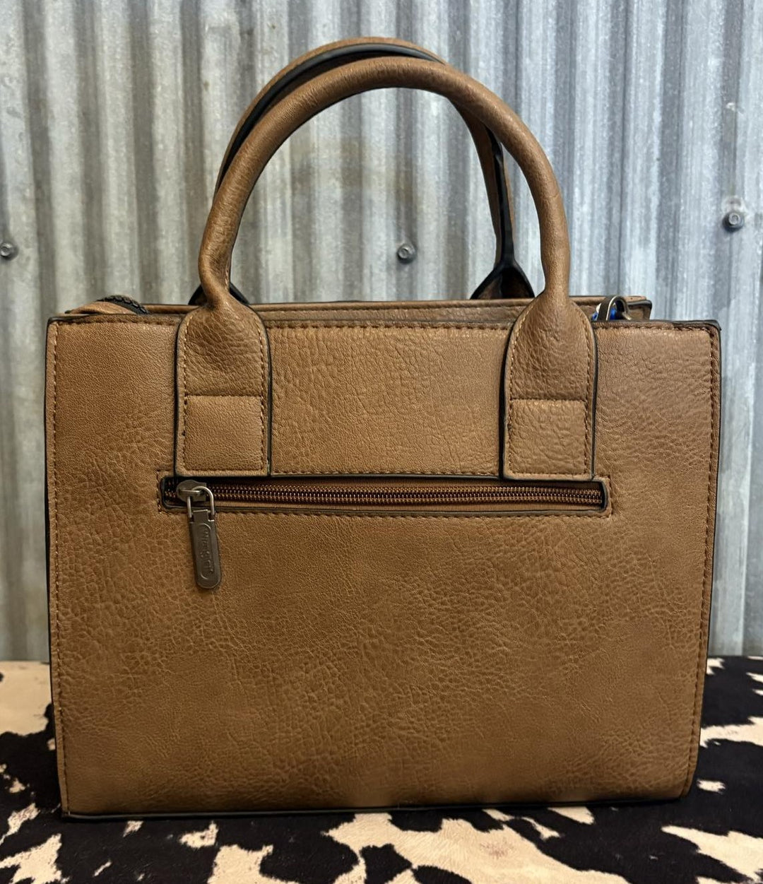BROWN LEATHER WRANGLER AZTEC CROSSBODY TOTE