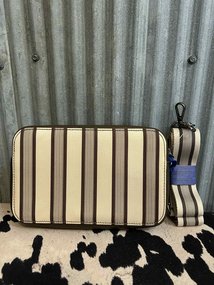 COFFEE WRANGLER STRIPED CROSSBODY WITH WALLET COMPARTMENT