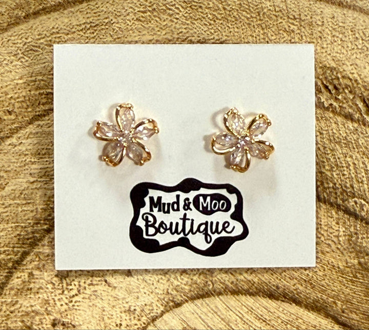 RHINESTONE FLOWER STUD EARRINGS