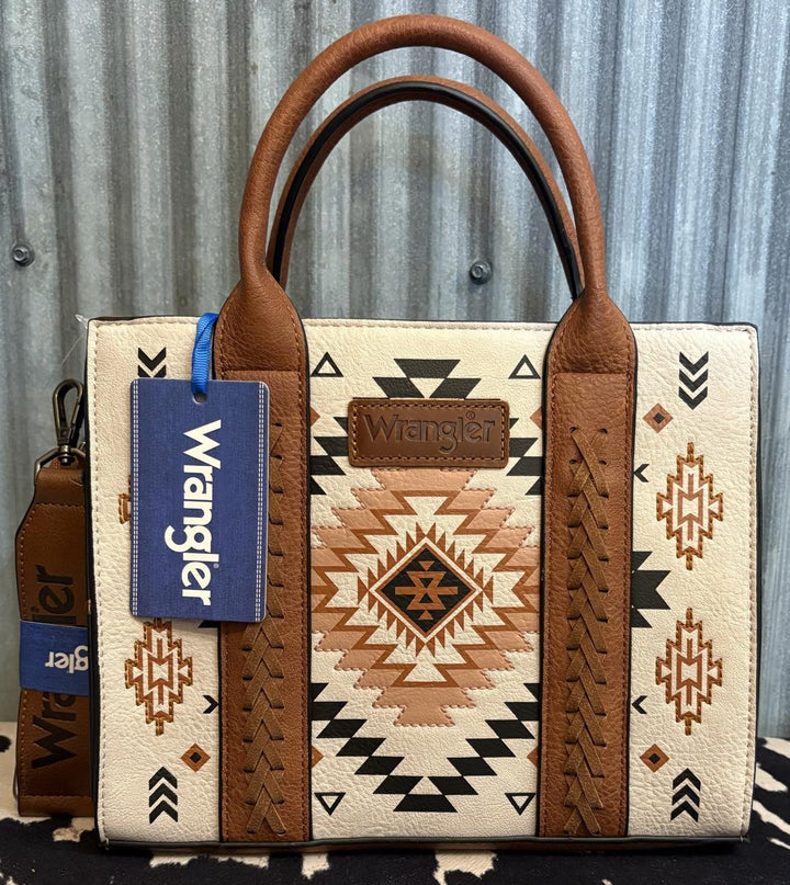 IVORY LEATHER WRANGLER AZTEC CROSSBODY TOTE