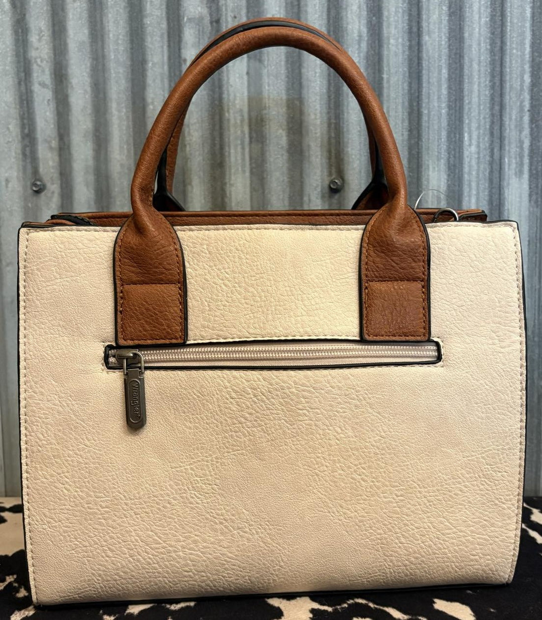 IVORY LEATHER WRANGLER AZTEC CROSSBODY TOTE