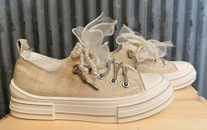 PEARLS AND LACE SLIP ON SNEAKERS