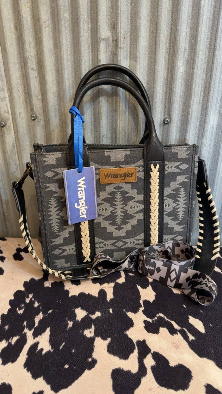 BLACK WRANGLER SOUTHWESTERN CANVAS CROSSBODY TOTE