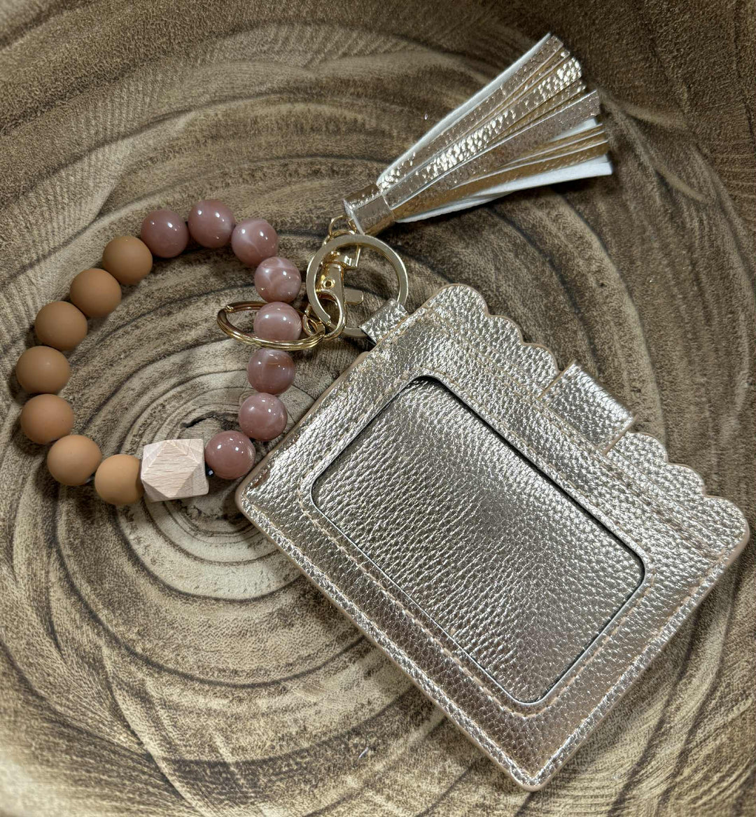 SILICONE BEAD WRISTLET WITH CARD HOLDER KEYCHAIN