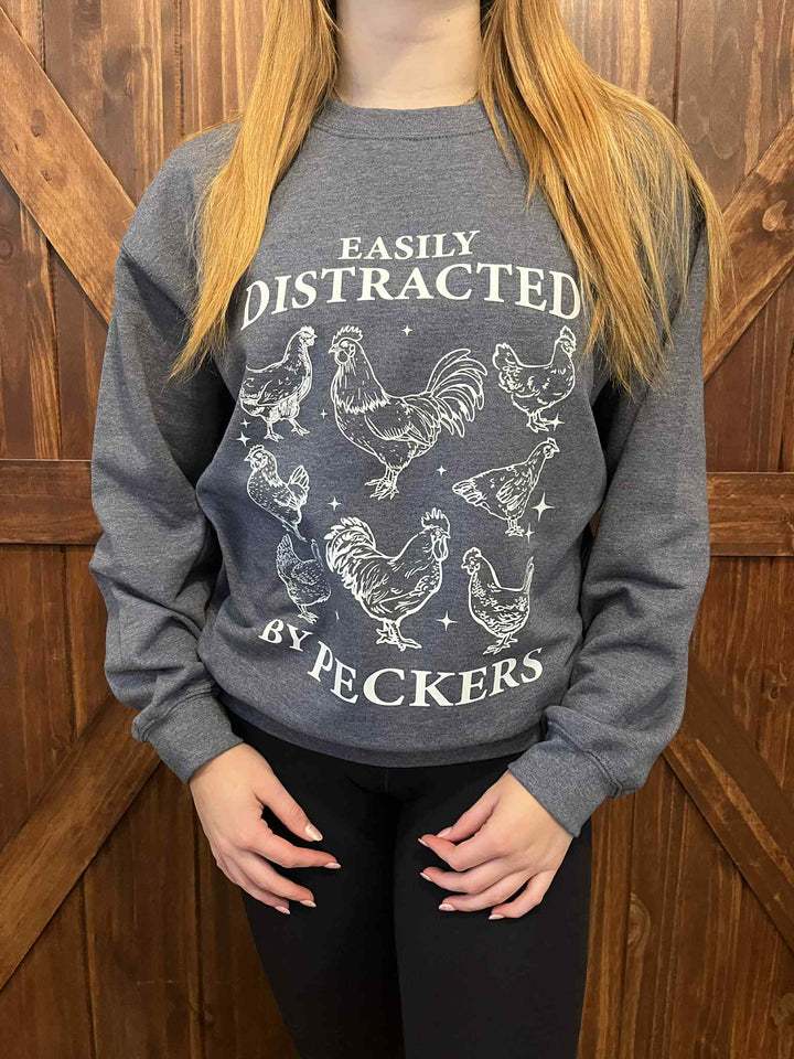 EASILY DISTRACTED BY PECKERS GRAPHIC CREWNECK