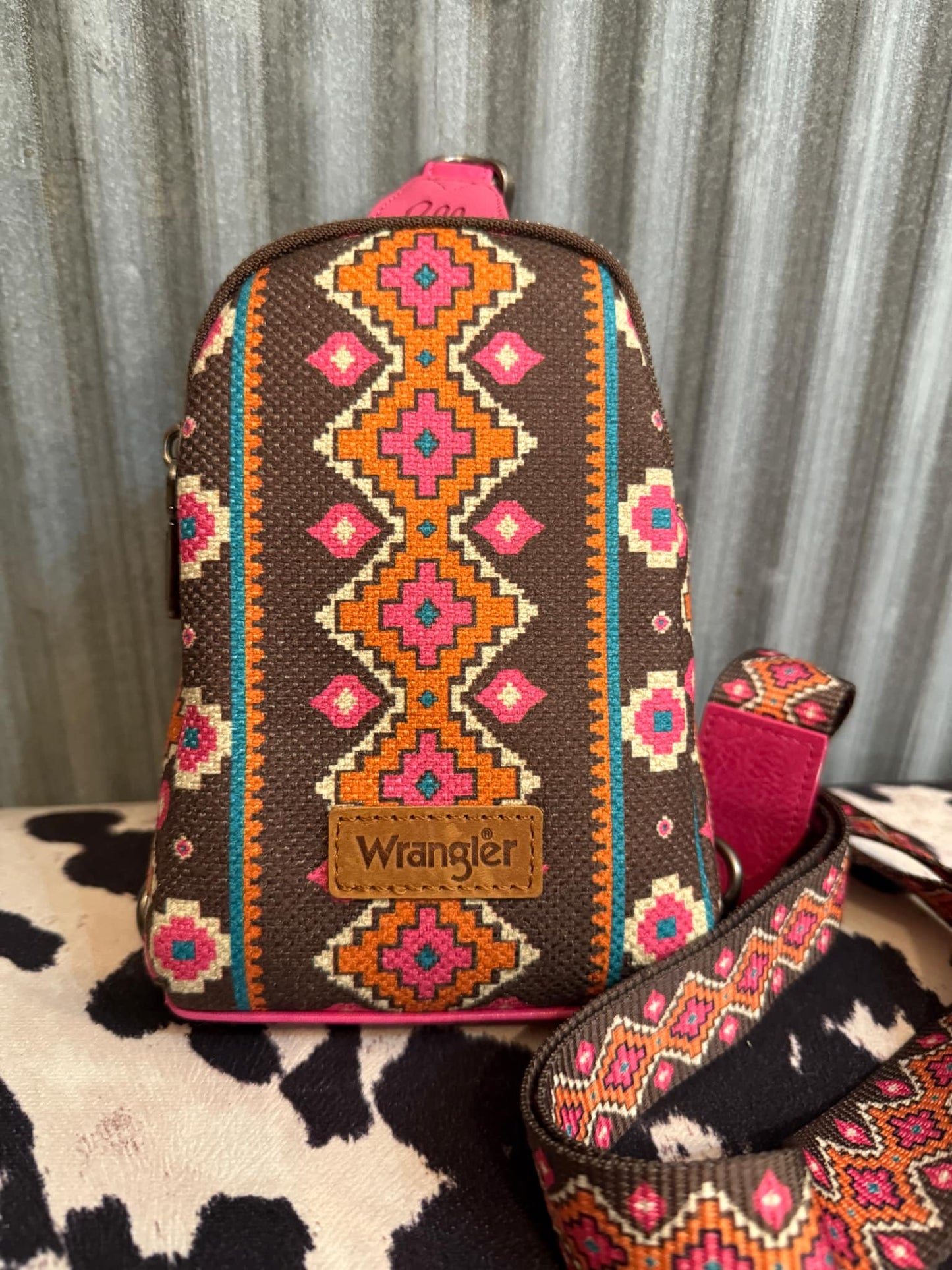 Hot Pink Wrangler Aztec Crossbody Chest Bag