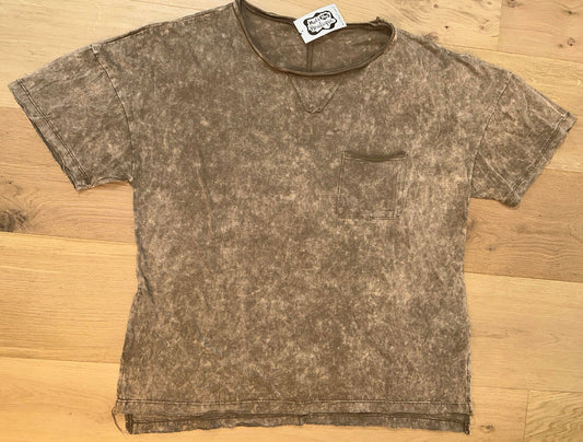 Light Brown Pocket Acid Wash Tee