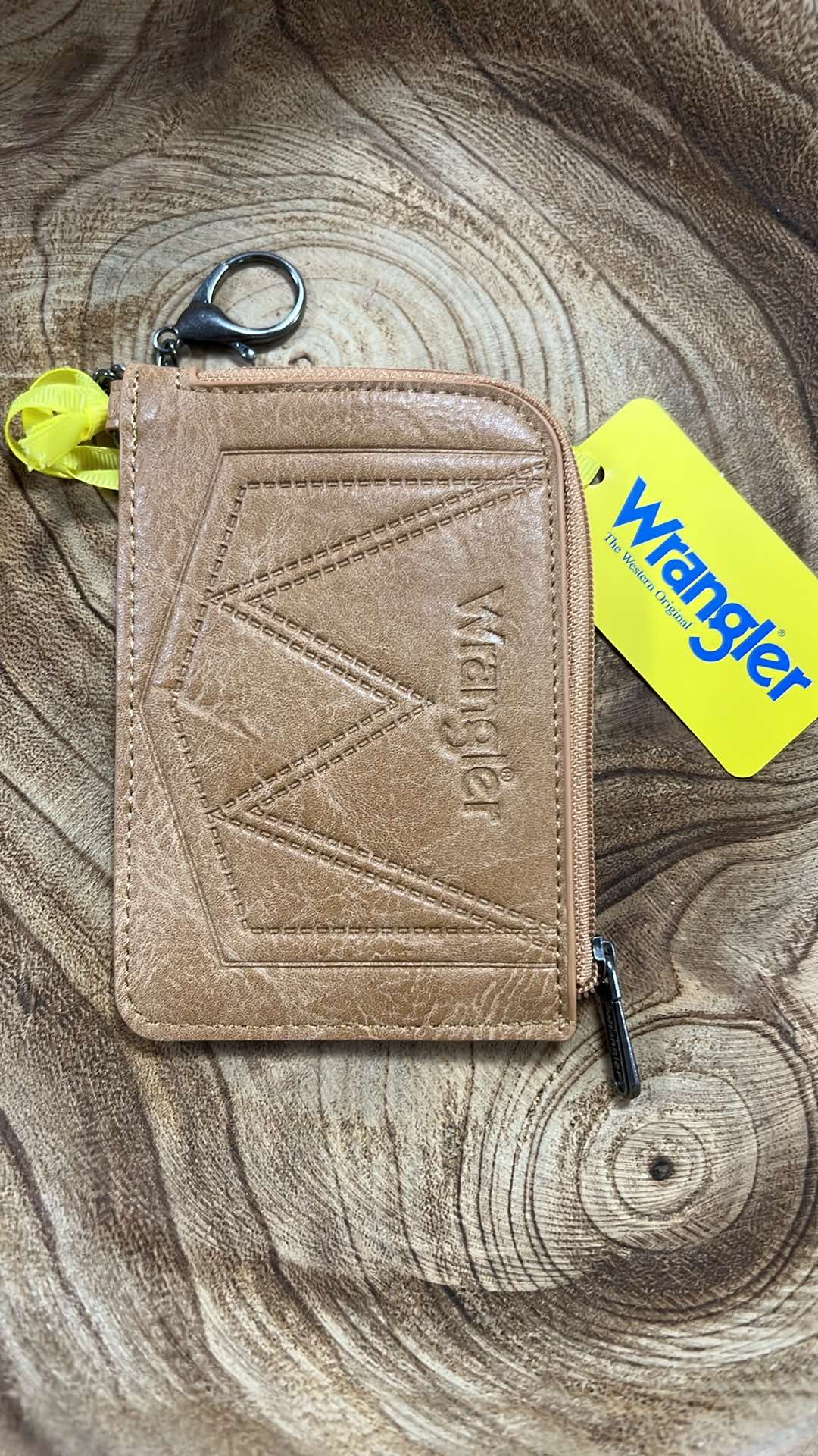 Light Brown Wrangler Mini Zip Card Case