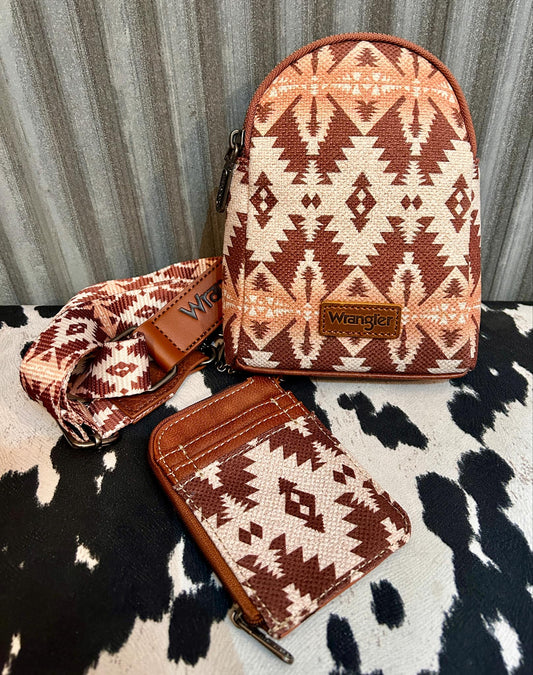 Light Coffee Wrangler Aztec Crossbody Chest Bag