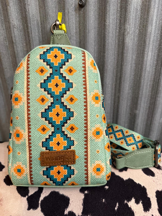 Mint Green Wrangler Aztec Crossbody Chest Bag