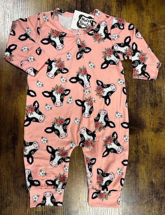 50% OFF PINK COW LONG SLEEVE ROMPER/SLEEPER