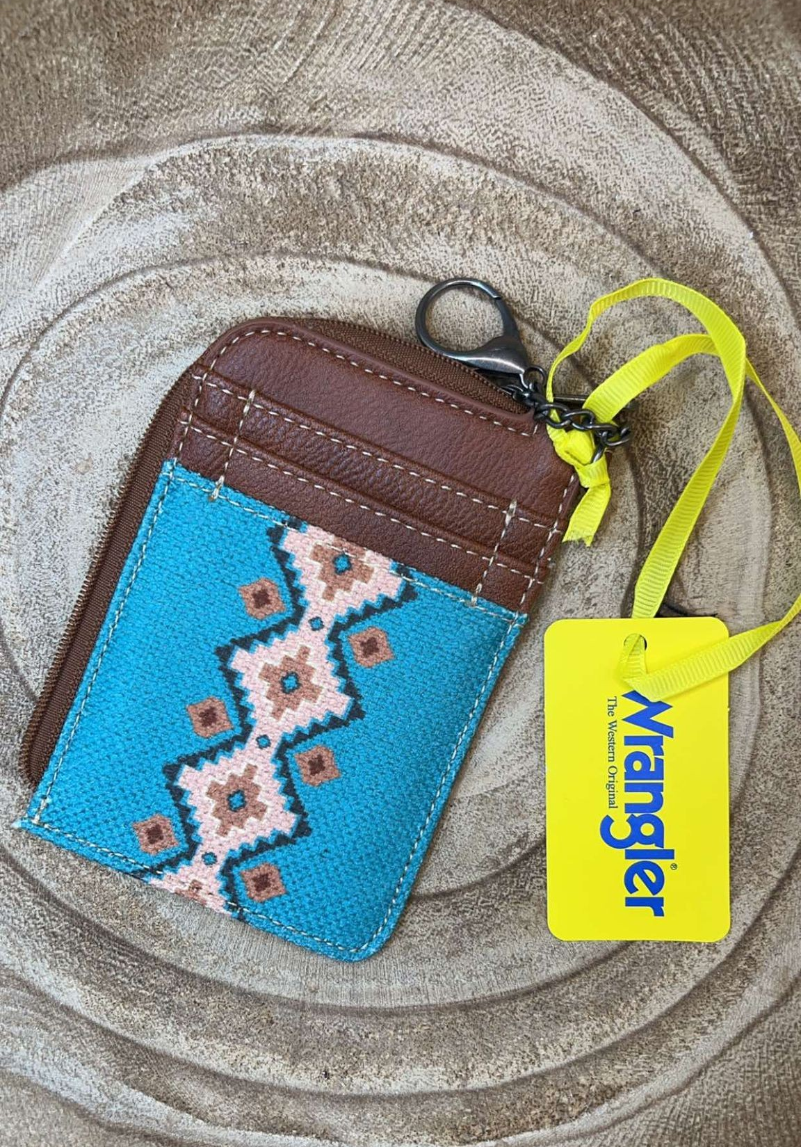 Turquoise Wrangler Southwestern Print Mini Zip Card Case