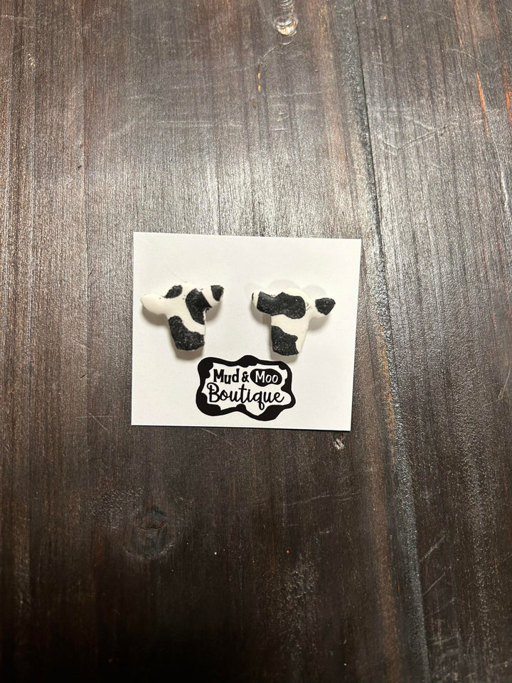 COW CLAY STUD EARRINGS