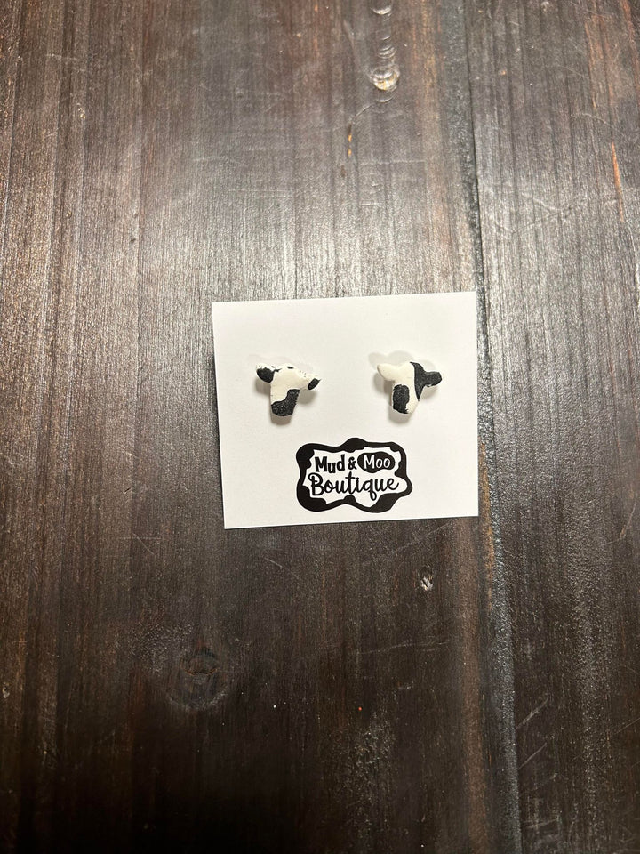 COW CLAY STUD EARRINGS