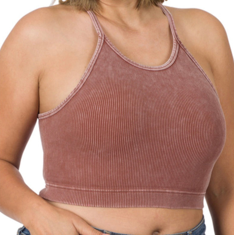 ACID WASH CROPPED TANK - CURVY SIZE